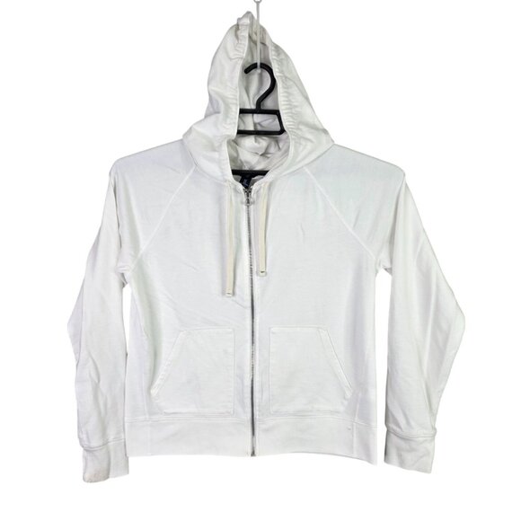 Womens Gap White Full Zip Hoodie Jacket Drawstring Cotton Polyester Blend Size L - Picture 1 of 7